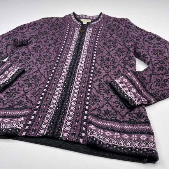 Fairisle Sweater Full Zip Cardigan Purple Wool Vintage Gorp Boho Winter Alpine - Picture 2 of 15